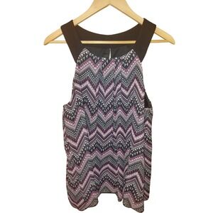 B-Wear Womens XL Purple Black Chevron Geometric Sleeveless Blouse Keyhole Back